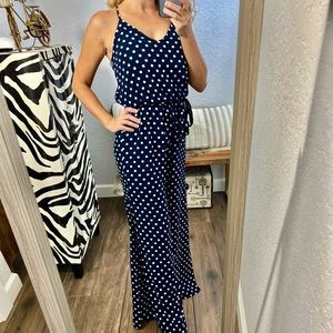 Macy’s One Clothing Navy Blue & White Polka Dot Jumpsuit